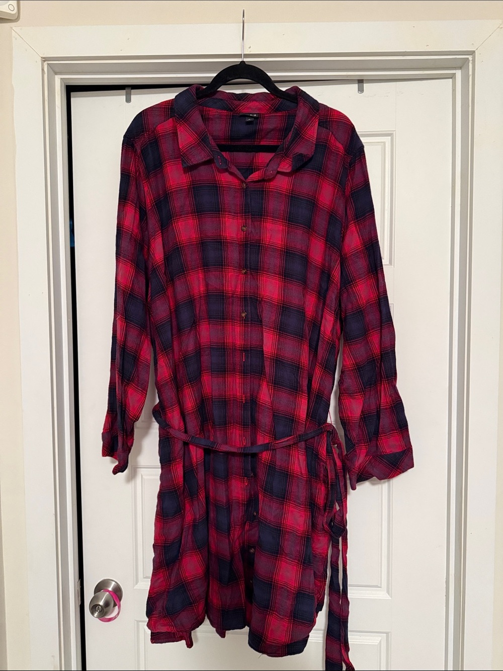 Women’s Red and Navy Plaid Shirt Dress with Waist Tie Size 6X